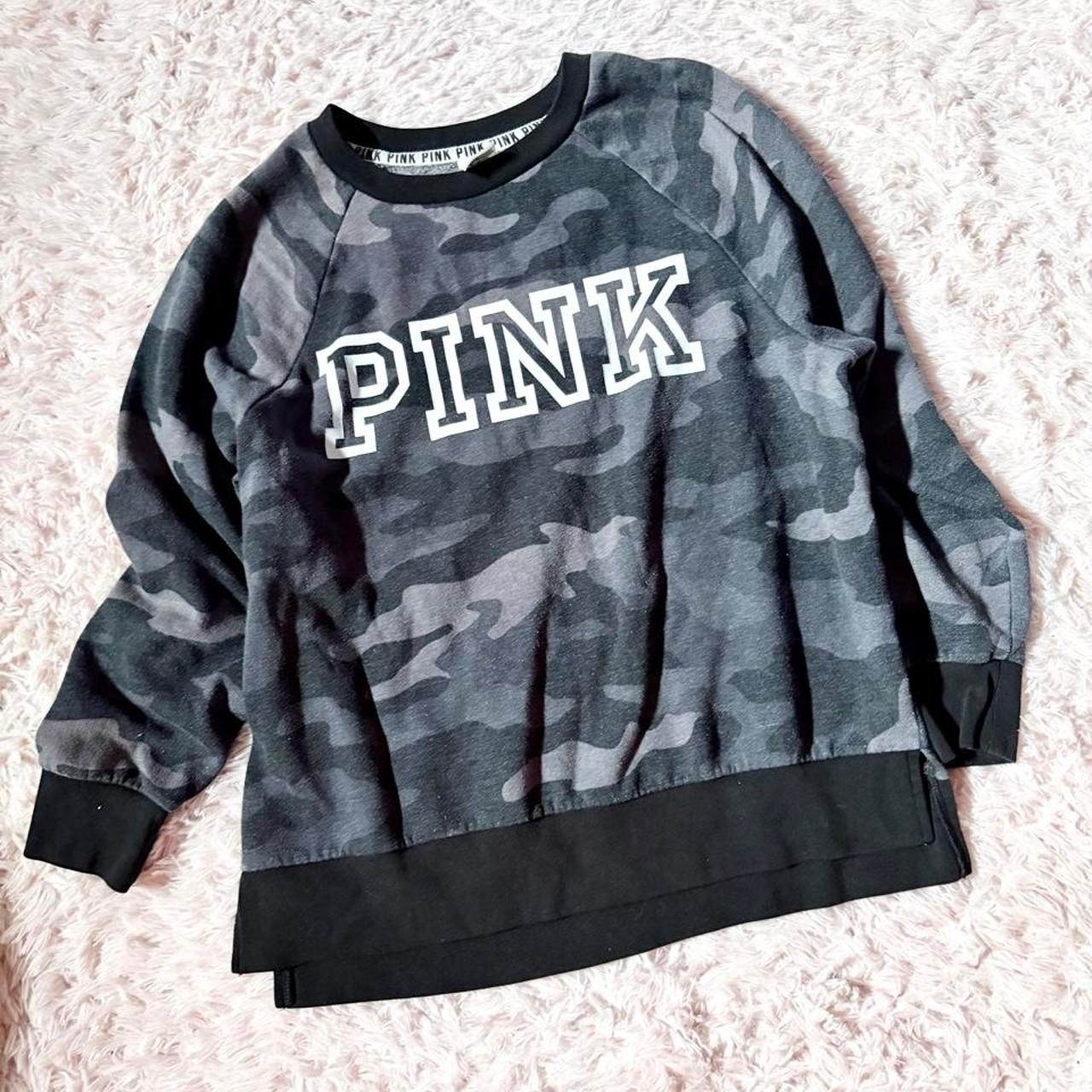 Victorias Secret Pink Camo Varsity Oversized Pullover Sweater Womens M Campus